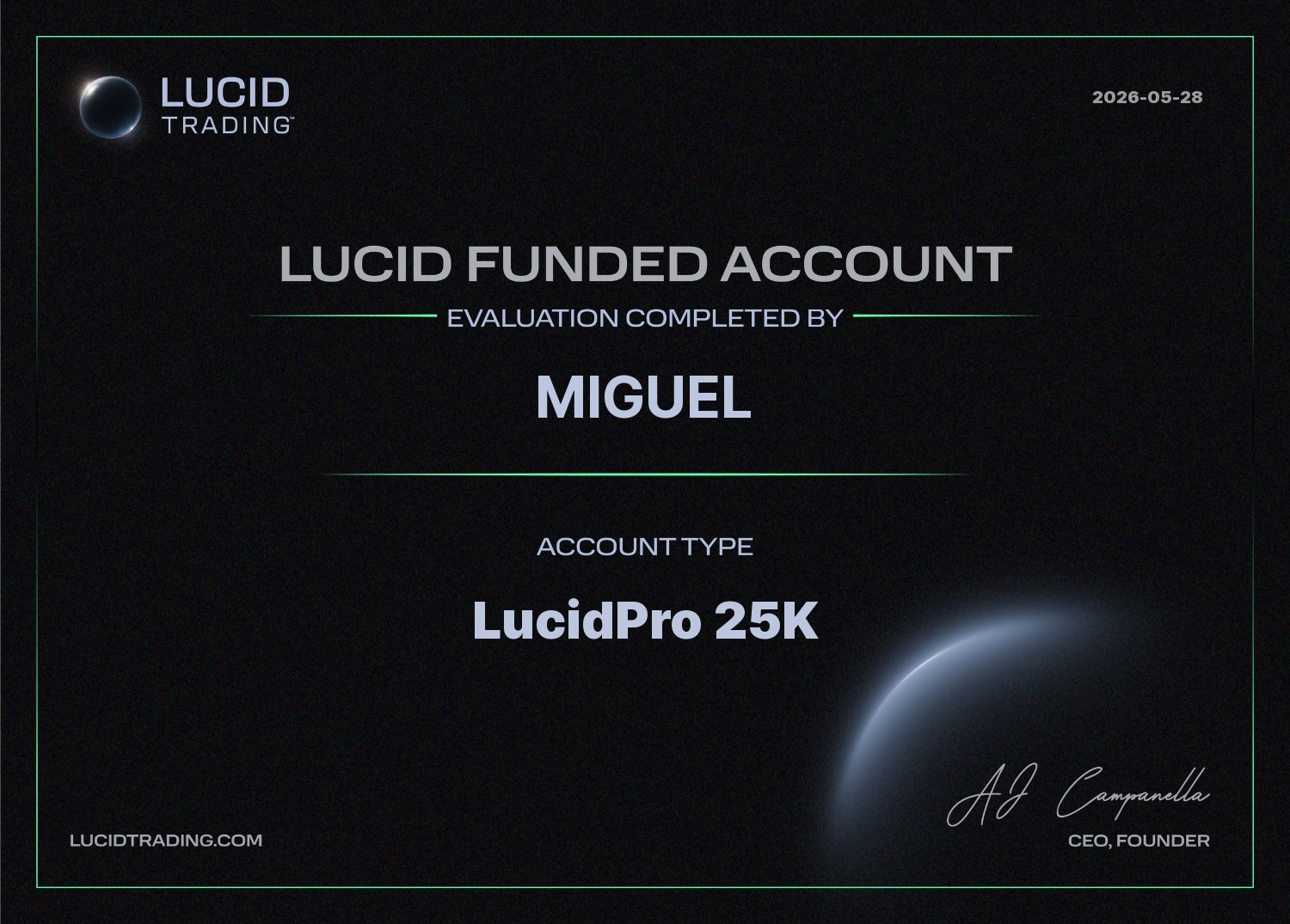 Lucid funded account certificate