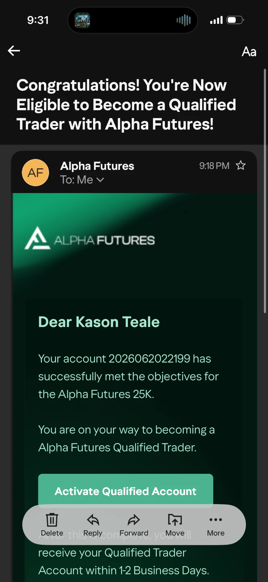 Alpha Futures qualified trader email